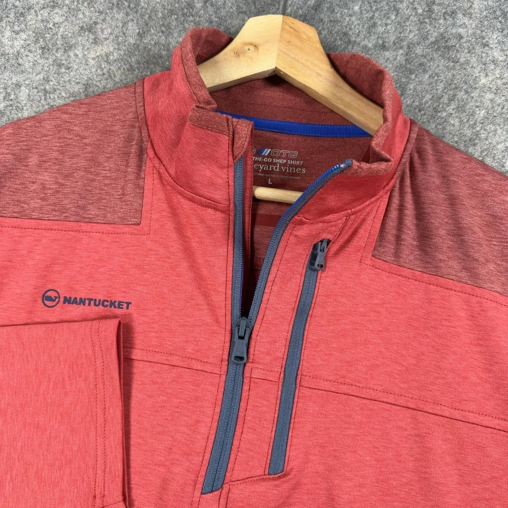 Vineyard Vines On-The-Go Shep Shirt Mens Large Red 1/4 Zip Nantucket Pullover